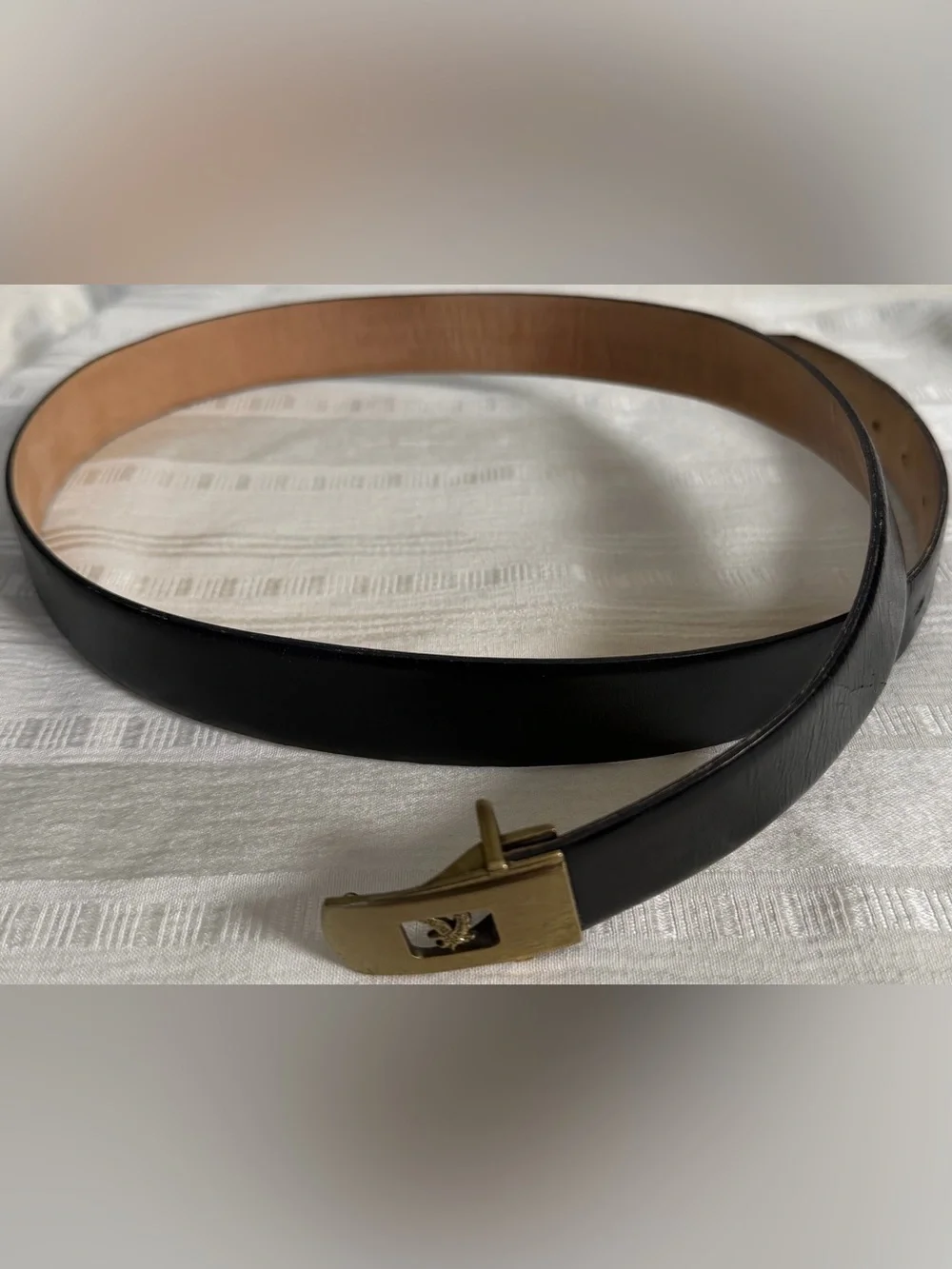 Vintage Genuine Leather Eagle Brass Tone Belt Size 36 Made USA Black